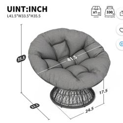 41.5" Ergonomic Wicker Chair with Cloud Thick Density Fabric Cushion, 3-proof Cover,High Capacity Iron Frame,