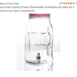 Coca-Cola Country Classic Dispensador de bebidas de vidrio de 2 galones con tapa, transparente