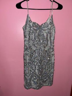 Silver Sequin Mini Dress Spaghetti Straps