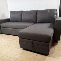 Gray Modern 88” Sleeper Sectional Sofa with Reversible Storage Chaise