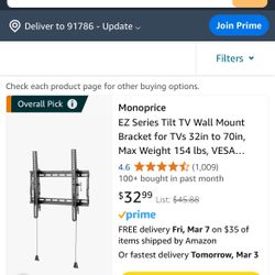 TV Wall Mount 32’-70’ - New!!!