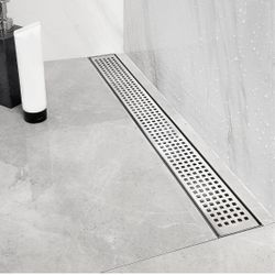 Neodrain 32-Inch Linear Shower Drain with Removable Quadrato Pattern Grate, Brushed 304 Stainless Steel Rectangle Shower Floor Drain, Linear=S4-762