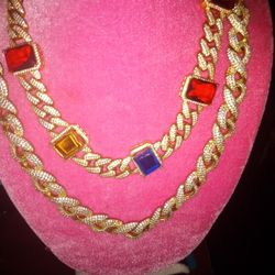 Two Brass Chains With Qz Diamonds