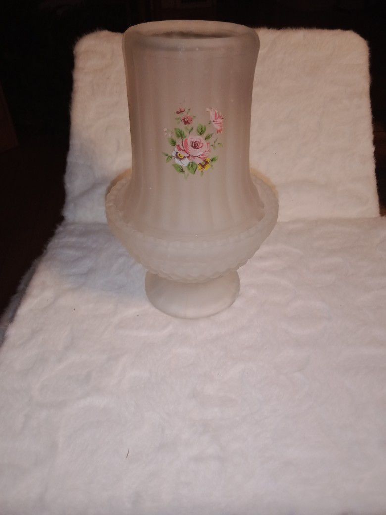 Vintage Satin Frosted Glass Ribbed Floral Fairy Lamp Fairy Light Candle Holder