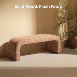 Dione Curved Upholstered Ottoman Bench – U-Shape, Oeko-TEX Chenille Fabric, Plush Multi-Layer Foam, Solid Rubberwood Base, Organic Modern Style for Be