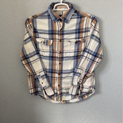 George Men’s Flannel Shirt Beige Plaid Size M 38-40.     #Y