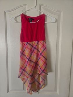 One Step Up Girl's Pi k Plaid Hi-low Dress (5)