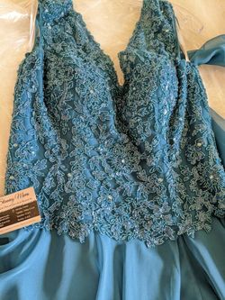 Montage By Mon Cheri Teal Prom Dress- Size 10