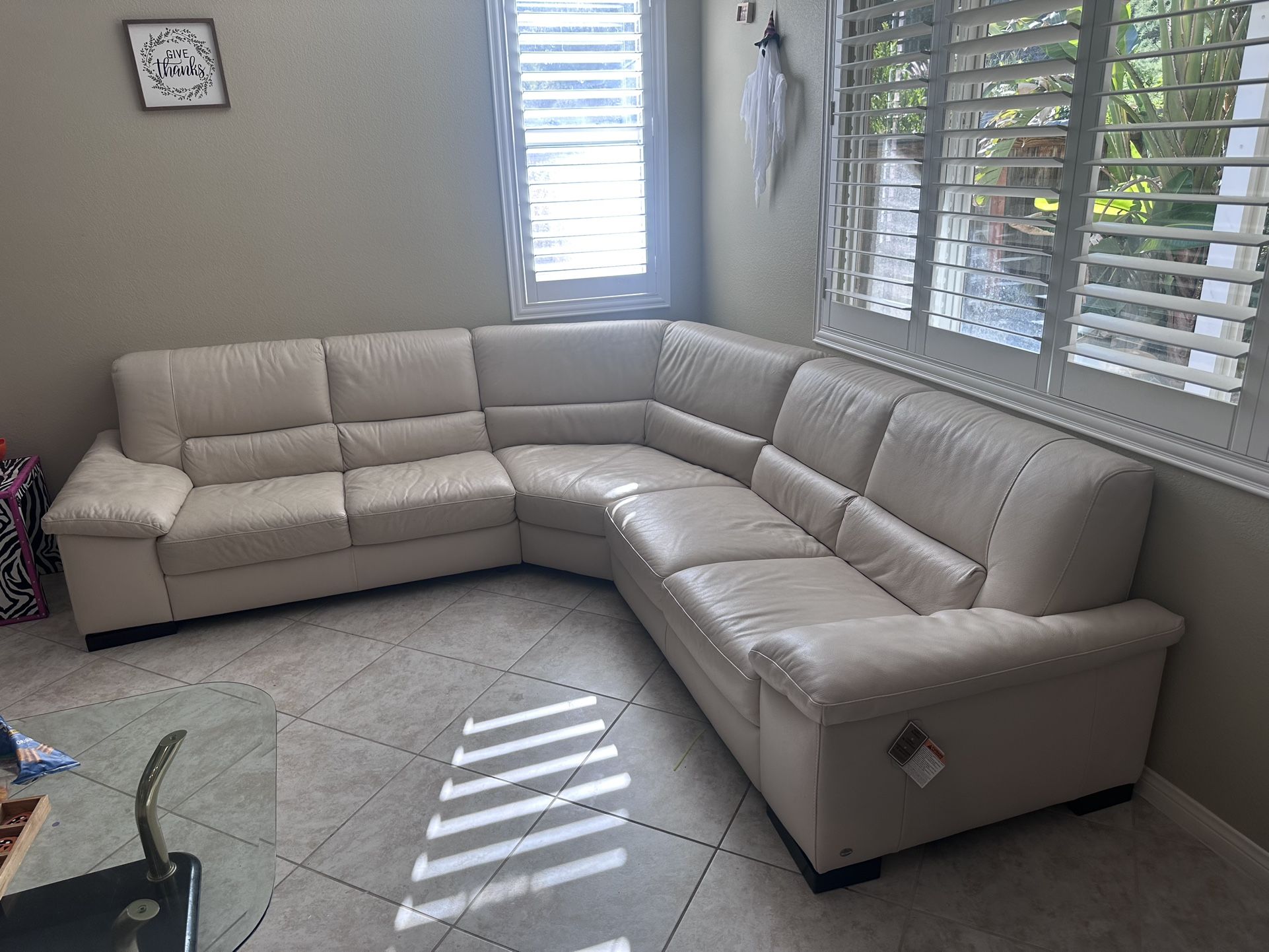 Tan Leather “Italsofa” Sectional Couch
