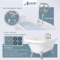 Aolemi Brushed Nickel Clawfoot Tub Faucet Wall Mount Bathroom Tub Filler Bathtub Shower Set Double Cross Handle with Handheld Sprayer