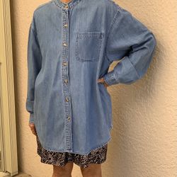 Upcycled Blue Cotton Shirt/Jacket