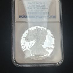 NCG Graded 2007 PF 69 W  Mint Eagle Early Release Ultra Cameo Silver Dollar