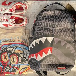 Back to School Bundle - Sprayground Backpack, Basquiat M Shirt, and Nike Sneakers