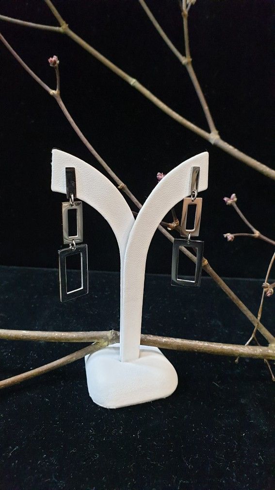 Silver Tone Dangling Stainless Steel Earrings