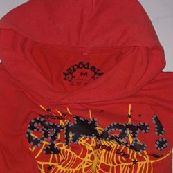 Sp5der Red Hoodie With Orange Web
