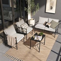 1376h Odelia Patio Furniture Set of 3, Outdoor Sectional Conversation Set, Small Metal Backyard, Front Porch, Balcony Furniture for Apartments, with 2