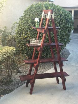 Red stain ladder shelf