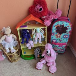 Beanie Babies. Chair For Dolls, Doll House, Rolling Case For Dolls. Ballerina Bear 