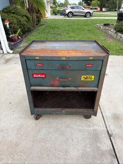 Vintage Heavy-Duty Rolling Steel Tool Cabinet – 2 Drawers with Bottom Storage