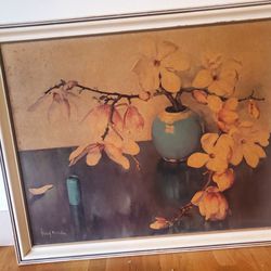 Large Print of OLD OIL PAINTING-  Still Life Magnolias - FRANS OERDER -vintage (early 1900s)