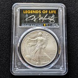 2022 Edgar Martinez autographed Silver Eagle 1oz PCGS graded MS70 coin