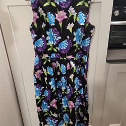 Lindy Bop 50s Inspired Black Dress With Blue And Purple Floral Pattern