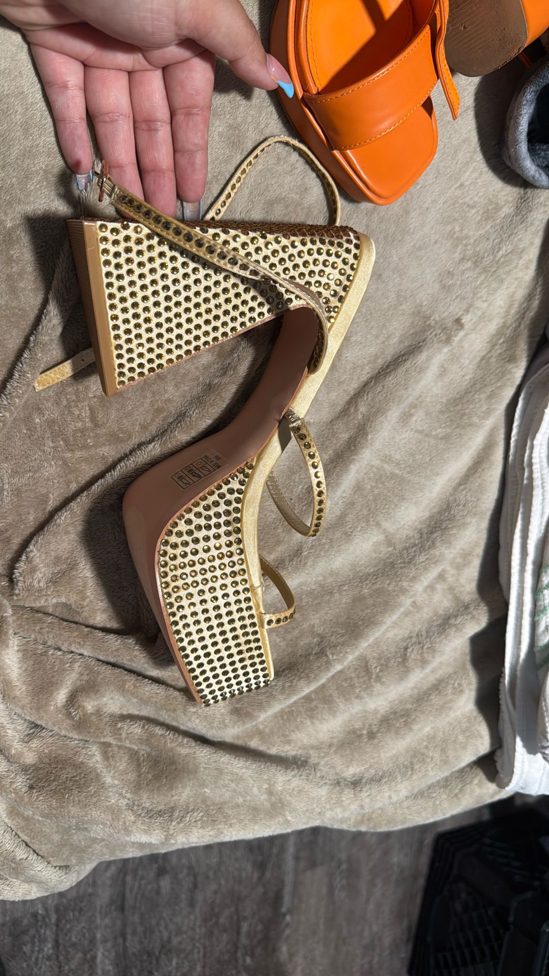 Gold Rhinestone Heels Size 8.5 New