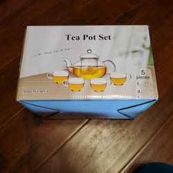 Glass Tea Pot With 4 Cups