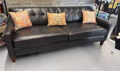 Chocolate Brown Faux Leather Tufted Sofa