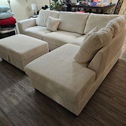 Brand New Sectional Beige Corduroy Fabric $549