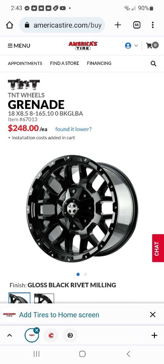 Tnt Wheels 18 wheels Grenada 18x8.5 8. 165.10.0 BKGLB $700