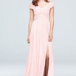 Crisscross Off-the-Shoulder Mesh Bridesmaid Dress