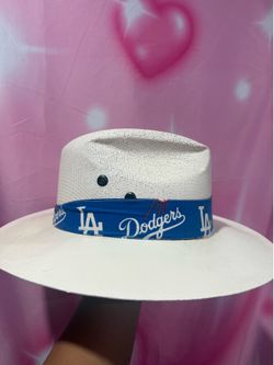 LA Dodgers White Straw Fedora Hat / Custom Panama Style Hat