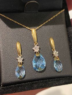 10K AQUAMARINE DIAMOND NECKLACE