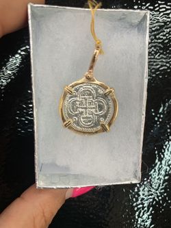 Atocha silver coin pendant in 14k gold bezel