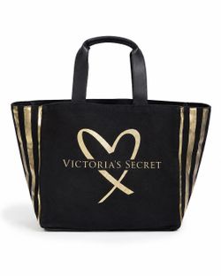 Victoria’s Secret Black Gold Velour Tote Bag Large Weekender Shopper Travel