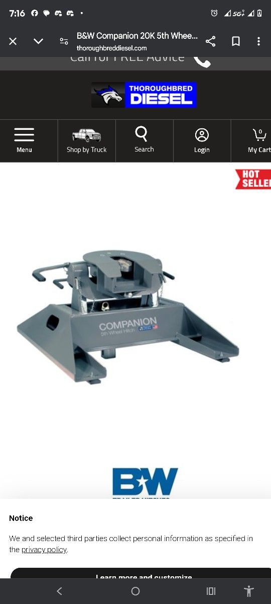 B and W 5th Wheel Gooseneck Companion Hitch