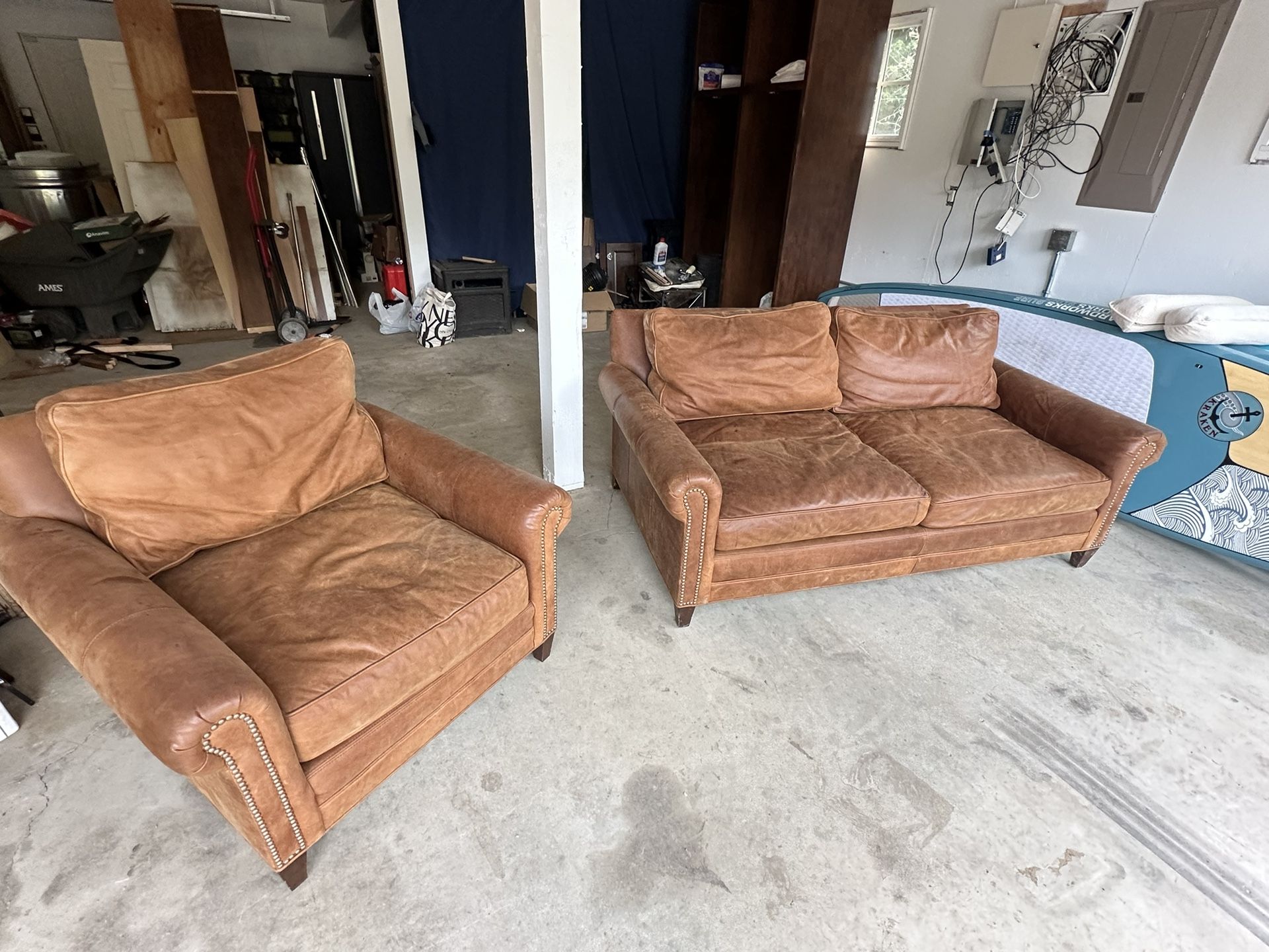 Leather Restoration Hardware Original Lancaster Couch & Chair Set