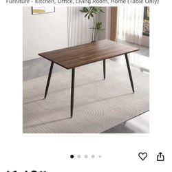 29.6x51.2x30 inch Modern Wooden Dining Table, Rectangle Walnut Wood Pattern Table Top with Black Metal Legs for 4 and 6 Person Furniture - Kitchen, Of