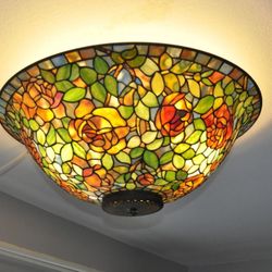 Hand Made Stained Glass Ceiling Lamp Vintage 