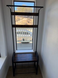 Industrial Entryway Coat Rack with Bench