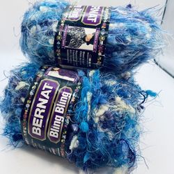 Bernat Bling Bling Eyelash Yarn Lot Of 3 Brilliant Blue 1.75 oz/90 Yds