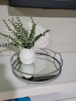Round silver mirror tray