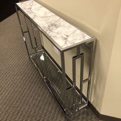 Steel Console Table With Marble Top And Tempered Glass Shelf - BRAND NEW
