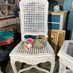 Nice Wooden Vintage Chair Wicker White