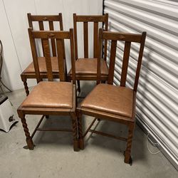 Vintage English Oak Twisted Barley Wood Dining Chairs (Set of 4)