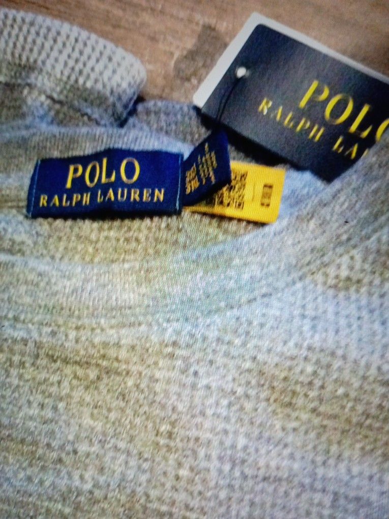 POLO RALPH LAUREN GREY HTR WAFFLE KNIT LONG SLEEVE SHIRT SIZE 3XLT/ 3TGL