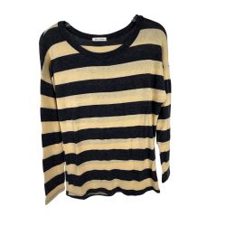 Tea n Rose Women's Sweater Long-Sleeve Scoop-Neck Size S Gray/Yellow Stripe