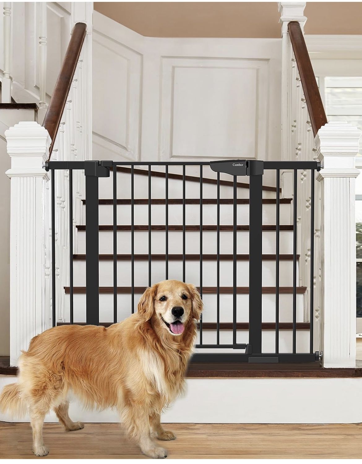 Mom's Choice Awards Winner-Cumbor 29.7-46" Baby Gate for Stairs, Auto Close Dog Gate for the House, Easy Install Pressure Mounted Pet Gates for Doorwa
