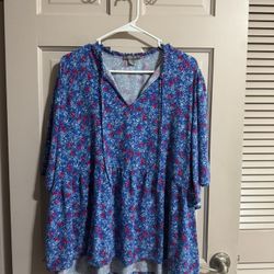 Womens Peace & Pearls Floral Blouse Size 2X